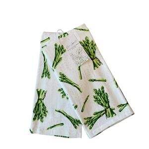 Bon Appetit Asparagus Kitchen Towels 7X28 100% Cotton Set of 2 Green White NEW